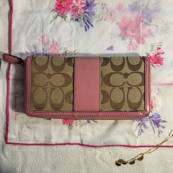Coach Signature Canvas Wallet - Tan & Pink Y2K - Picture 3 of 11